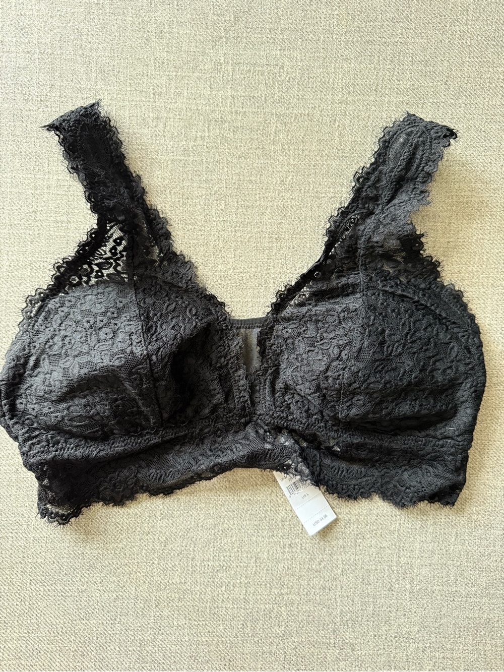aerie Black Lace Bralette with Scalloped Trim